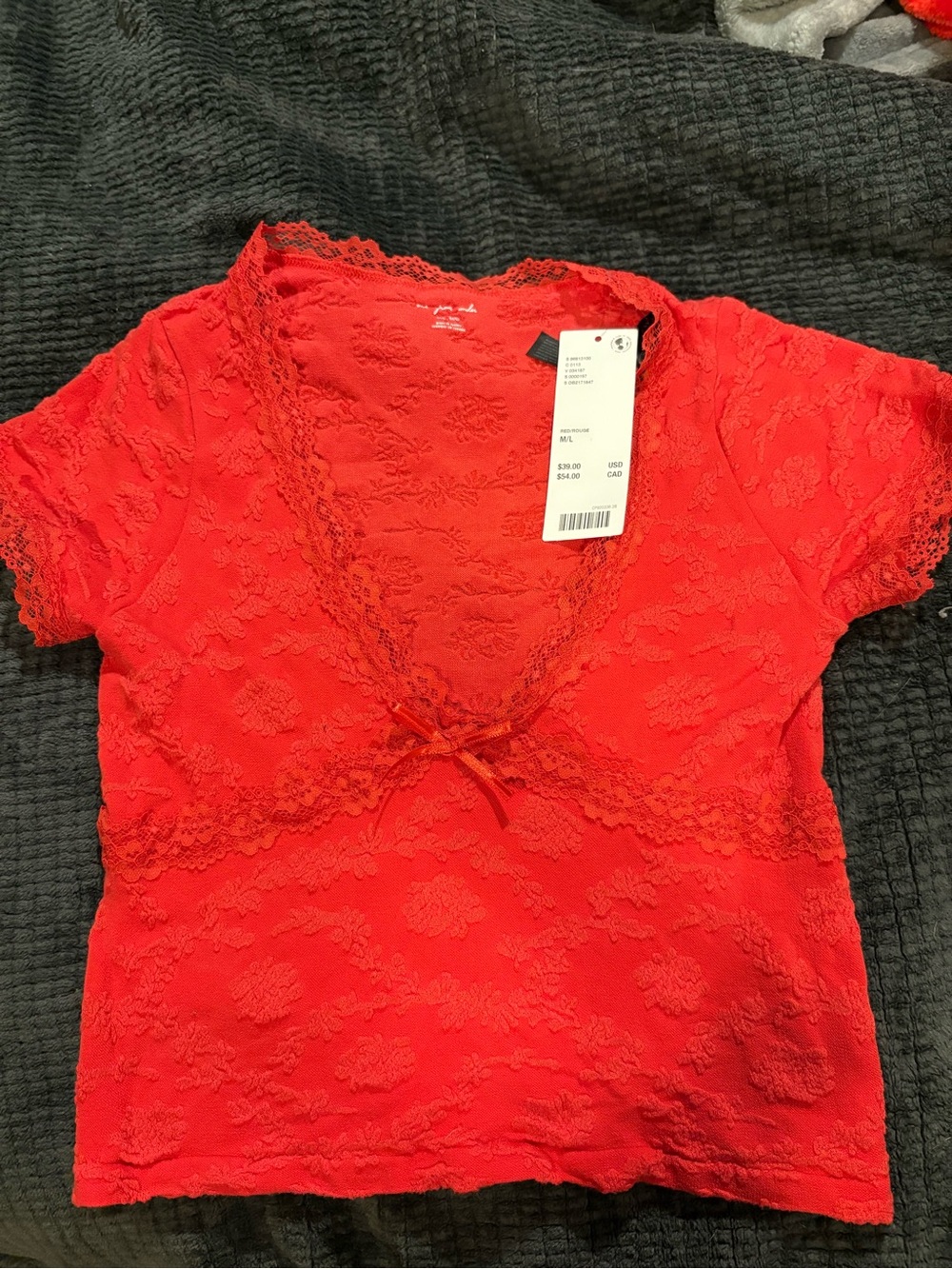Urban Outfitters Red Lace Scoop Neck Top